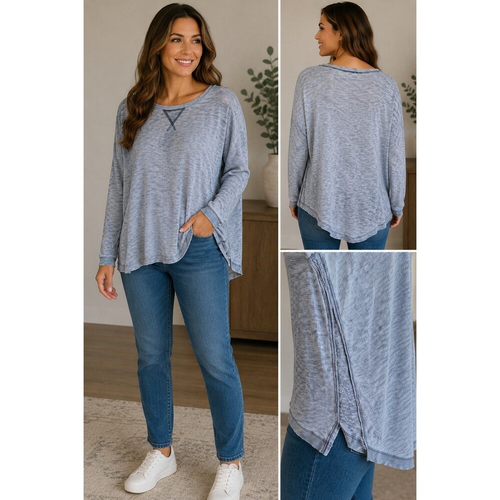 Green Tea Heather Gray Henley Sz XL Long Sleeve Ladies Shirt